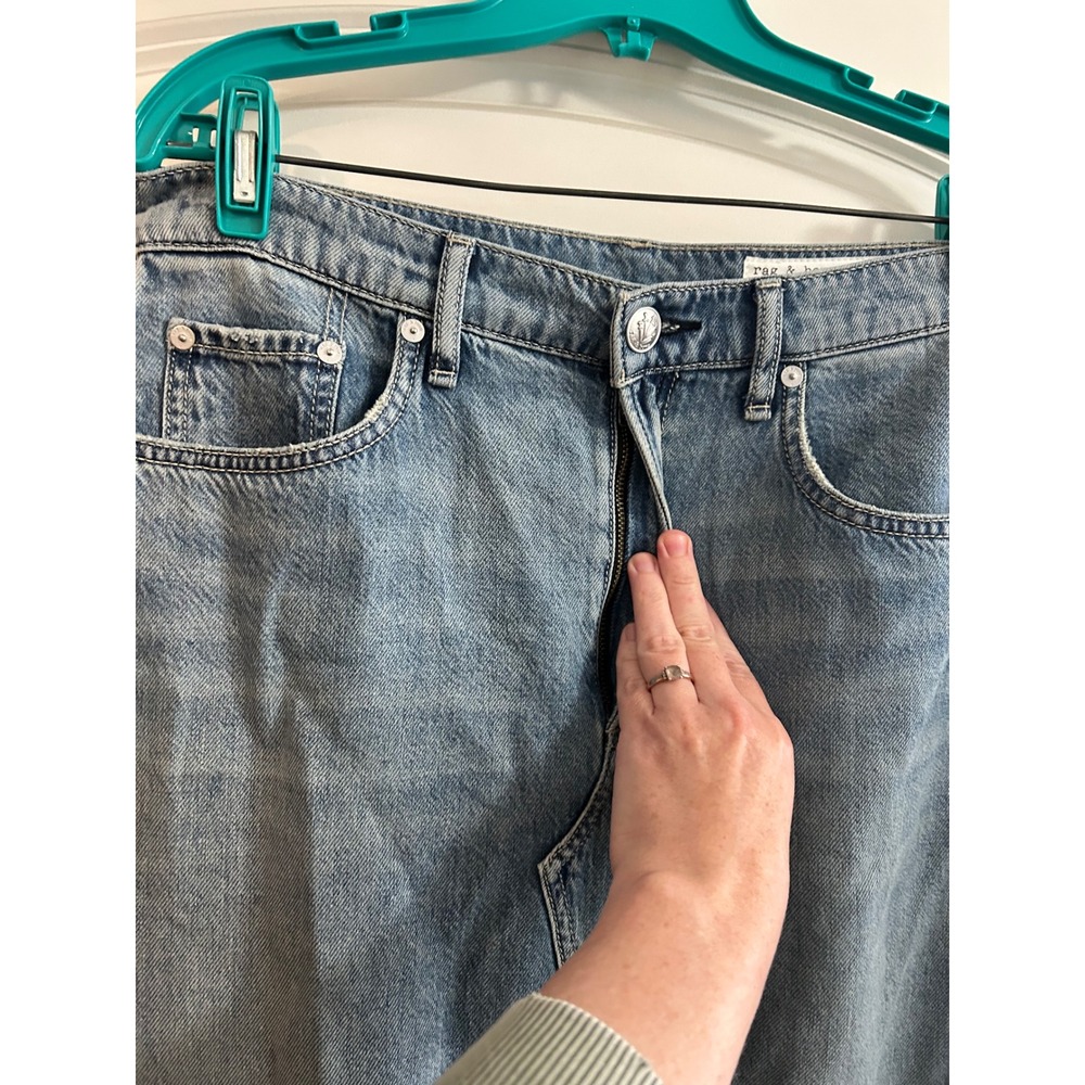 Rag & Bone Beverly Denim Maxi Skirt Light Indigo Front Slit Raw Hem 28 - Picture 3 of 8